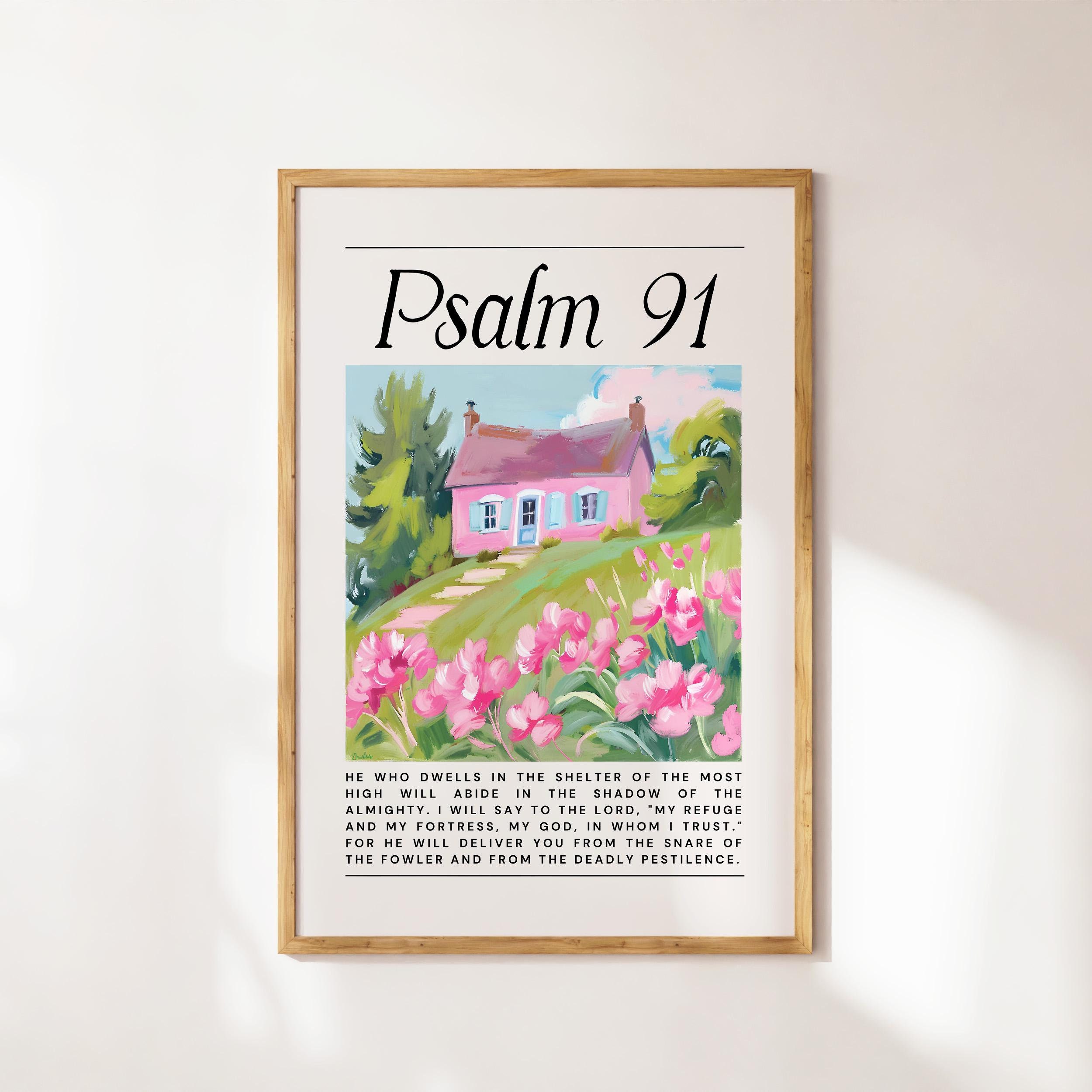Psalm 91 aquarel bloem schilderij voor christelijk huis muur decor voor christelijk meisje doop cadeau bijbelvers muur kunst digitale download kunst