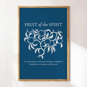 Frucht des Geistes Christliche Wandkunst Bibel Vers Zitat Blau Vintage Kunst Minimalistischen Glauben Poster Trendy Wohnung Dekor Housewarming Geschenk