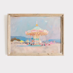 Pastell Karussell Kinderzimmer Wand Kunst | Vergnügungspark-Fahrt-Druck | Christliche Kinderzimmer Dekor | Soft Rummelplatz Gemälde | Digitaler Download