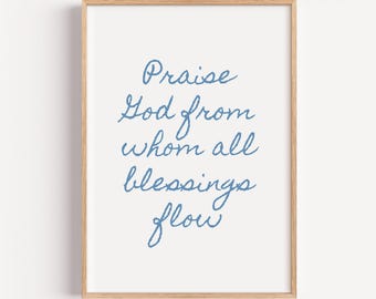 Doxology Christian Wall Art, Christian Quote Minimalist Poster, Bible Verse Home Decor, Trendy Apartment Wall Art, Blue Wall Art