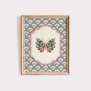 Butterfly Print, CottageCore Wall Art, Floral Pattern Poster, Printable Wall Art, Trendy Apartment Decor, Nursery Prints Sage Green Wall Art