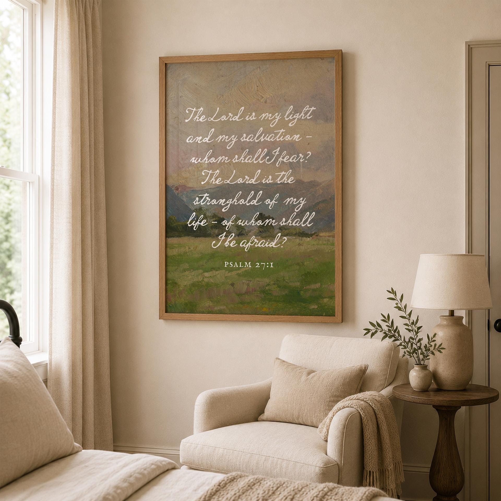 Psalm 27 Bible Verse Wall Art for Bedroom or Living Room, Christian ...