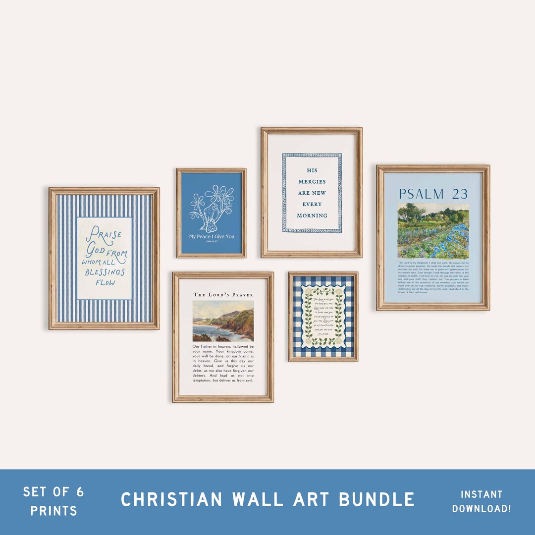 Blue Christian Scripture Wall Art Set: Inspirational Bible Verse Prints ...