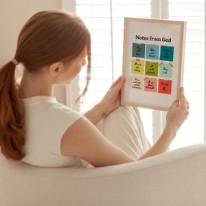 Faith-based poster for study area — a 3x3 grid of colorful notes offering comfort and inspiration in a modern-minimalist style.