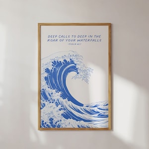 Deep Calls To Deep, Psalm 42 Sketch, Christian Wall Art, Bible Verse Wall Art, Digital Print, Coastal Wall Art, Dorm Room Decor, God Art