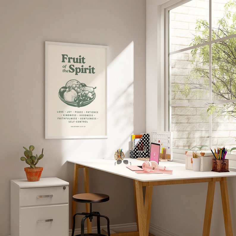 Fruit of the Spirit Wall Art, Retro Kitchen Print, Sage Green Wall Art, Dorm Room Essentials, Christian Wall Art, Scripture Wall Art Gift image 8