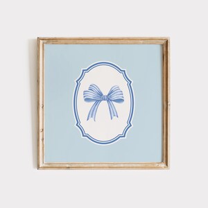 Blue Bow Wall Art | Coquette Style Printable | Preppy Ribbon Art | Feminine Pastel Decor | Digital Download for Girl’s Room