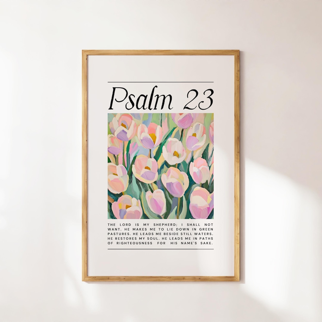 Psalm 23 Floral Bible Verse Poster, Pink Christian Wall Art, Preppy ...