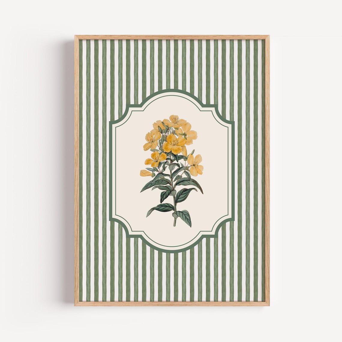 Green Stripe Floral Art Print | Botanical Wall Art | Grandmillennial ...