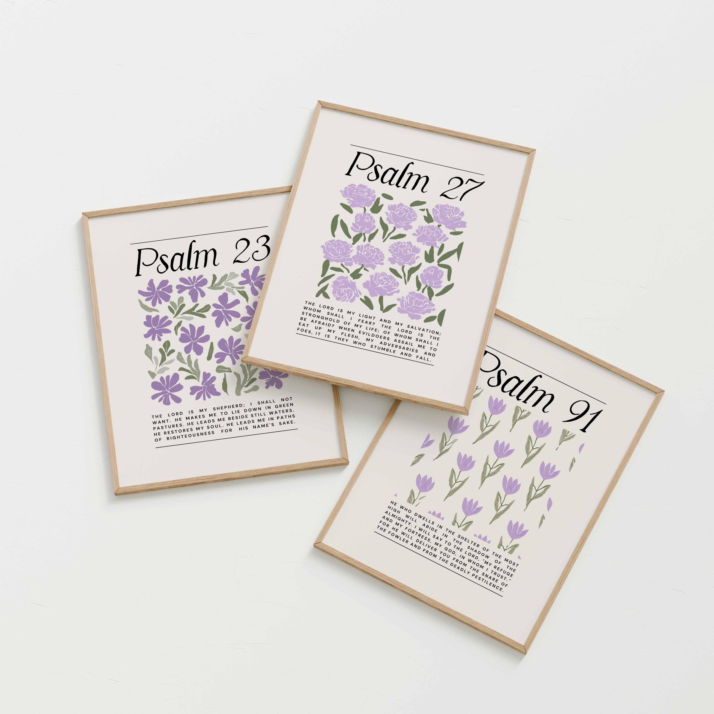 Psalms Printable Scripture Wall Art Set of 3, Psalm 23 27 91 ...