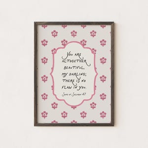 Christian Wall Art Printable - Scripture Decoration, Bible Verse Poster with Pink Floral Design, Jesus Art for Trendy Apartment Decor 45