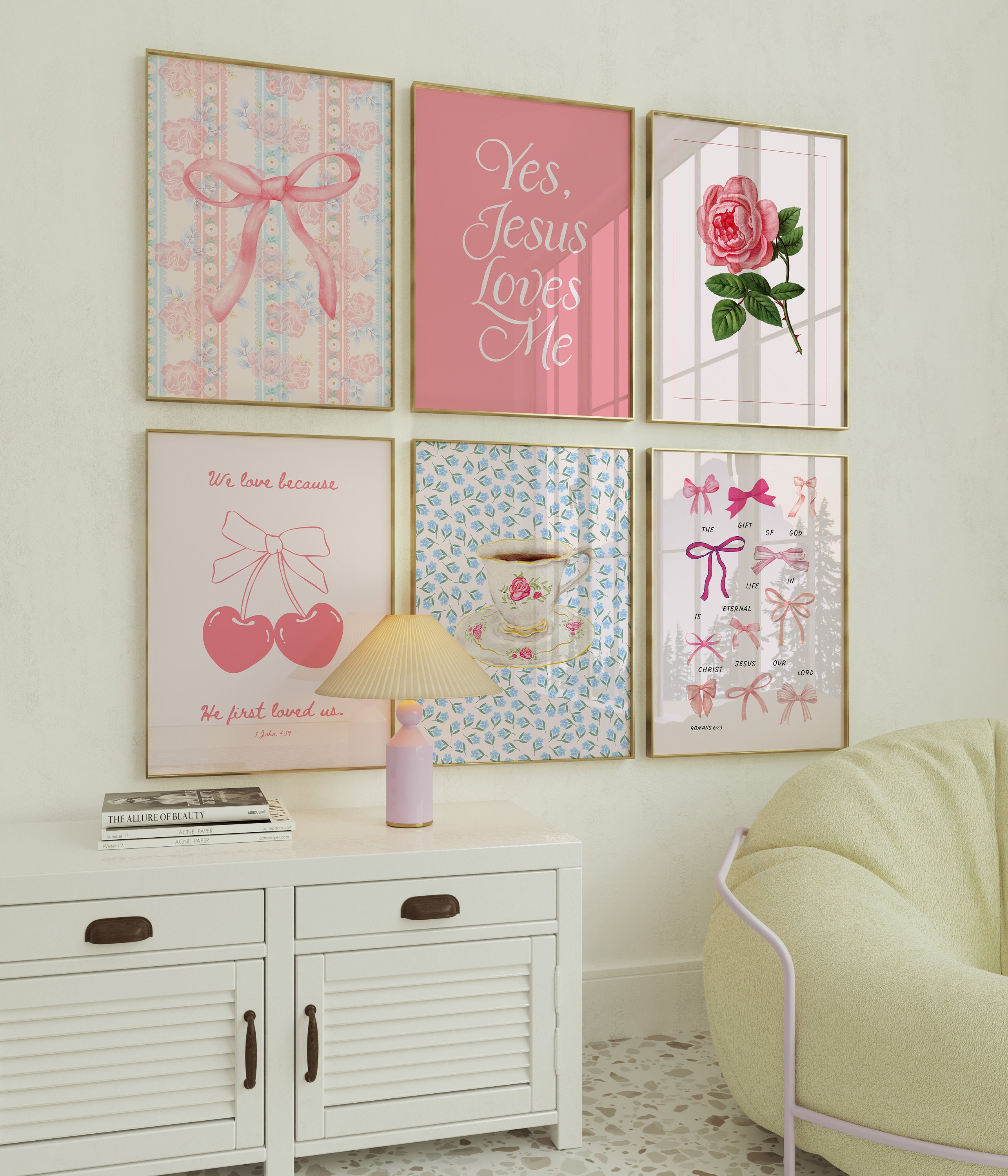 Pink Christian Wall Art Set: Coquette Room Decor (digital Download