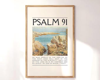 Vintage Psalm 91 Christian Poster - Printable Wall Art, Digital Download - Bible Verse Wall Art, Room Decor Aesthetic, Christian Merch