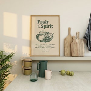 Fruit of the Spirit Wall Art, Retro Kitchen Print, Sage Green Wall Art, Dorm Room Essentials, Christian Wall Art, Scripture Wall Art Gift image 2