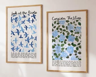 Matthew 6 Bible Verse Art Prints: Birds & Lilies (Digital Download)