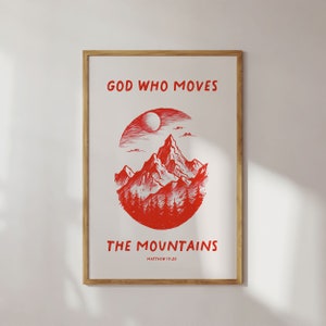 Matthew 17:20, Red Mountain Sketch Print, Christian Wall Art, Bible Verse Wall Art, Digital Print, Printable Art, Dorm Room Decor, God Art