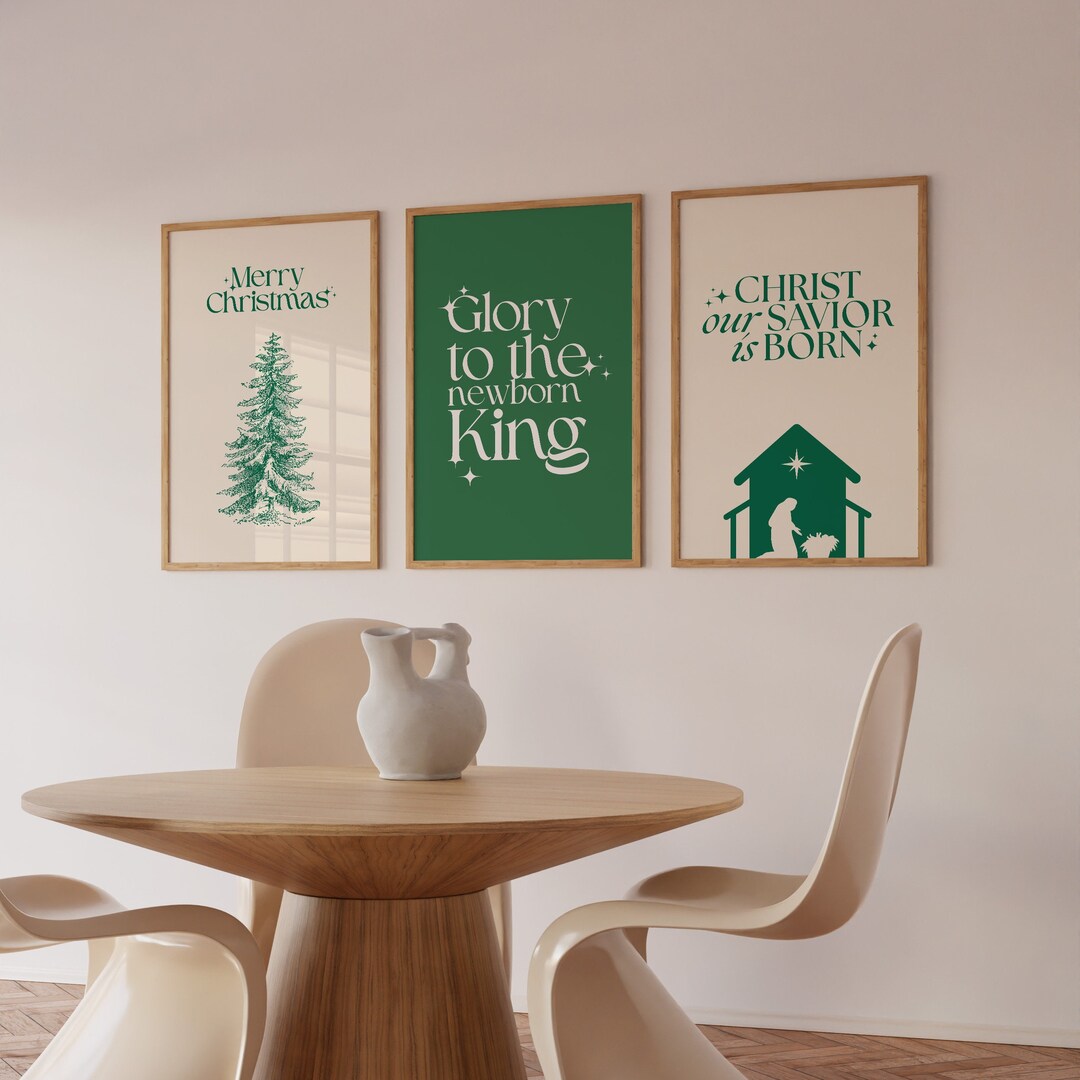 Christian Christmas Wall Art Set of 3, Holiday Season Bible Verse Wall