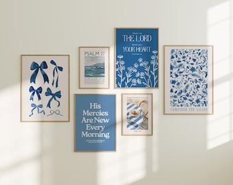 Blue Christian Wall Art Set: Coquette Dorm Decor (Digital Download)