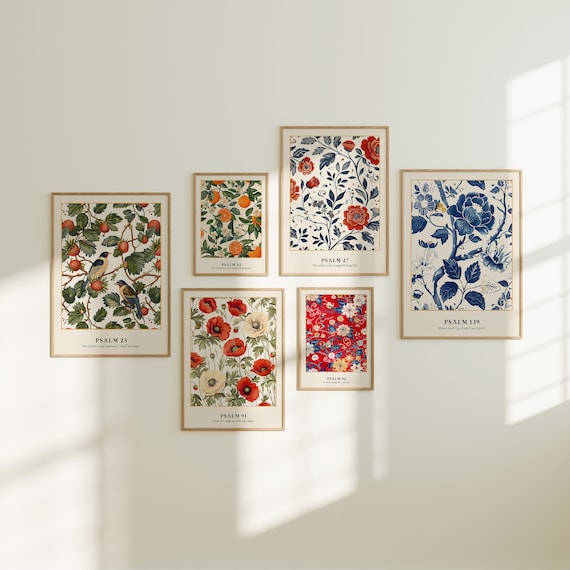 Chinoiserie Floral Gallery Wall Art Set: William Morris Style