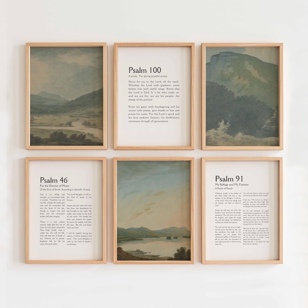 Vintage Psalm Gallery Set of 6, Christian Wall Art Bundle, Farmhouse ...