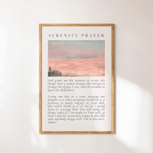 Christliches Gelassenheitsgebet, christliche Wandkunst, Bibel-Vers-Plakat, christliches Hauptgeschenk, rosa Aquarellmalerei, katholische Wandkunst