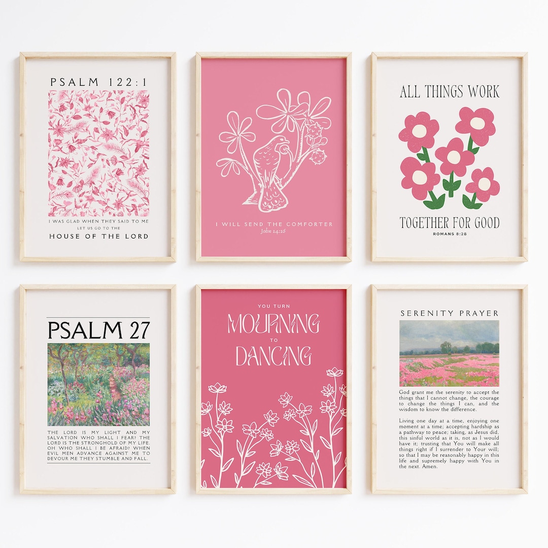 Pink Christian Wall Art Set: Bible Verse Prints (digital Download
