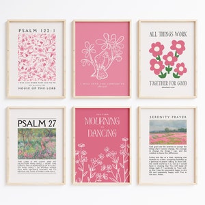 Bible Verse Wall Art Gallery Set para habitación de niña adolescente imprimible arte de pared dormitorio decoración de la pared rosa de moda lindo estético cartel de descarga digital