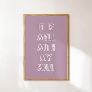 It Is Well Print, Christian Wall Art, Purple Girly Wall Art, Trendy Apartment Decor, Minimalist Christian Quote Digital Download Art