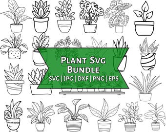 Paquete SVG de plantas de interior: Plantas en maceta dibujadas a mano (descarga digital)
