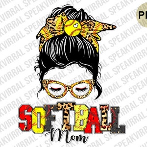 Softball Mom Png Sublimation MomLife Softball Leopard Mama Messy Bun Hair Game Day Vibes Boy Mom Png Design Digital Download