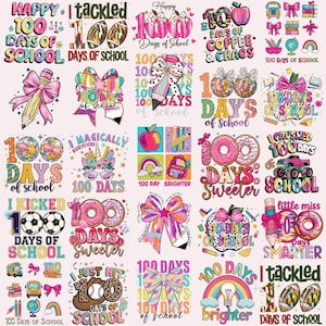 100 Days Of School PNG Bundle Coquette Bow Tackled 100 Days Brighter Smarter Coffee Chaos Little Miss Leopard Disco Ball Pencil Trendy PNG