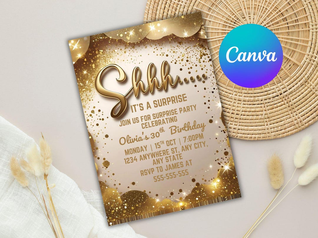 Editable Black and Gold Glitter Birthday Invitation: Digital Template ...