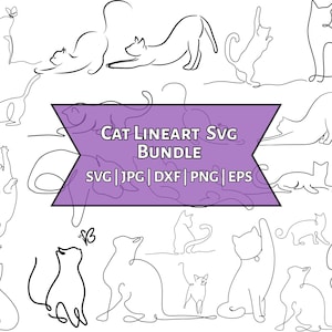 Minimalist Cat Line Art SVG Mega Bundle: Black & White Kitty Clip Art (Digital Download