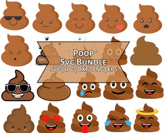Kawaii Poop Emoji SVG Bundle: Clipart, Cut File (Digital Download)