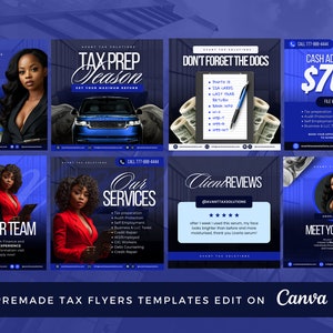Blue Tax Prep Services DIY Flyer Bundle | Tax Branding Flyer Template Bundle | Fully Customizable on Canva Tax Preparer, Tax Pro Template