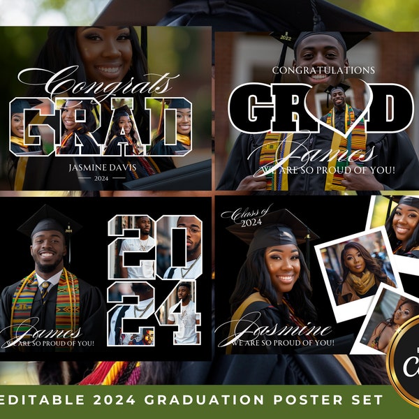 Graduation Template Posters, Graduation Template Kit, Edit in Canva, Gifts for Grads, 2024 Graduation Template Posters DIY Canva