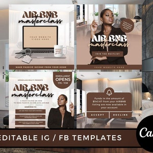 DIY AirBNB Masterclass Flyer and Content Template Bundle for Social Media | Made for Small Businesses and Fully Customizable in Canva