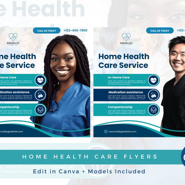 Home Health Care Services Flyer,  Senior Care Flyer, Caregiver Services Flyer, Home Care Agency, DIY Edit In Canva Templates