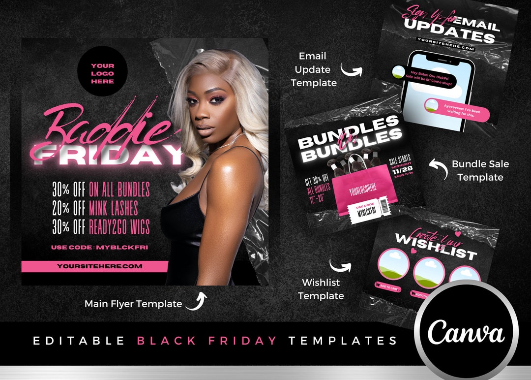 Black Friday Canva Templates DIY 8 Piece Pink And Black Baddie Kit For 