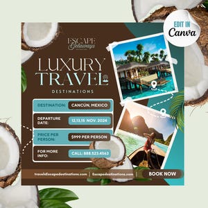 Travel Agent Flyer, DIY E-Flyer Template, Travel Flyer, Vacation Flyer, Travel Agency, Social Media Flyer, Canva Editable, Canva Flyer