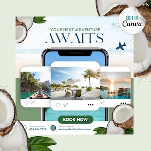 Travel Agent Flyer, DIY E-Flyer Template, Travel Flyer, Vacation Flyer, Travel Agency, Social Media Flyer, Canva Editable, Canva Flyer