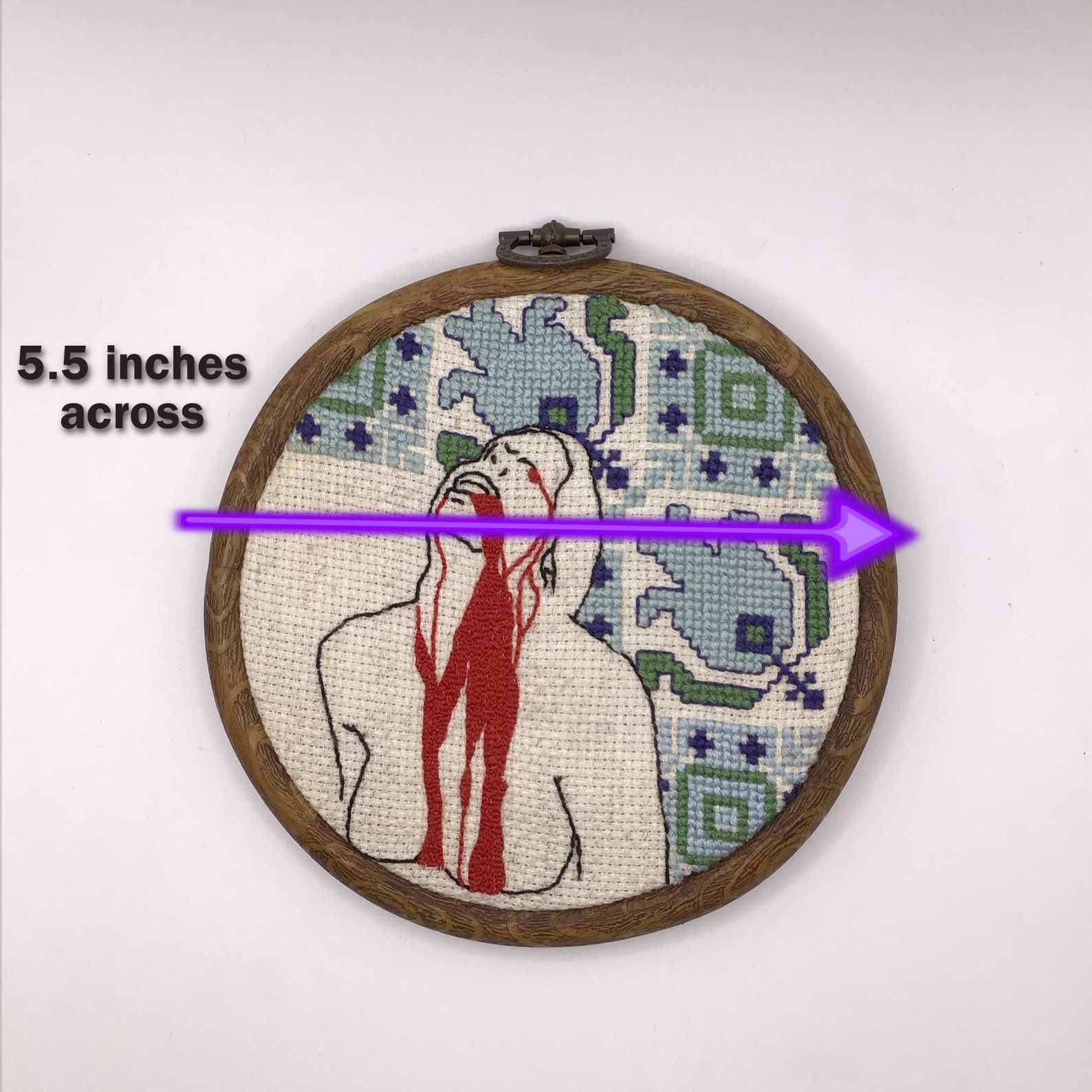 Woman Crying Blood Fountain Cross Stitch - Completed Wall Art - Gothic ...