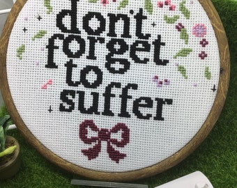 Finished cross stitch, Dont forget to suffer | subversive funny rude | completed art | terrible gifts | comes with free wall hanger!