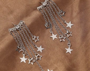 Star earrings -  Silver star earrings - Jacket earrings