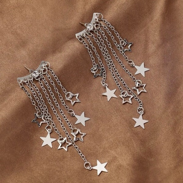 Star earrings -  Silver star earrings - Jacket earrings