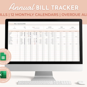 Bill Tracker Budget Tabelle, Excel Bill Tracker, Monatliche Rechnung Tracker Google Sheets, Rechnungszahlungskalender, Jährliche Spesen Tracker