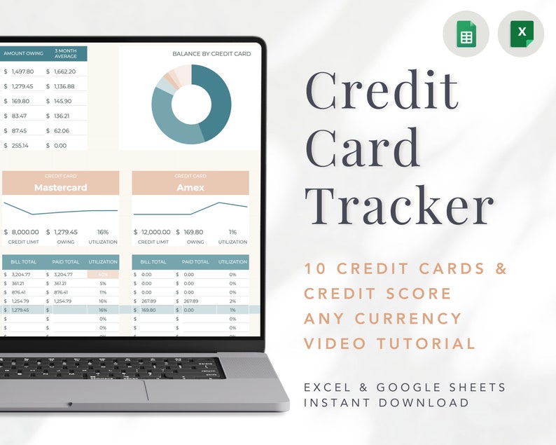 Credit Card Payoff Spreadsheet Excel, Credit Card Tracker Log Template Spreadsheet, Credit Card Payment Google Sheets, Credit Score Planner image 1