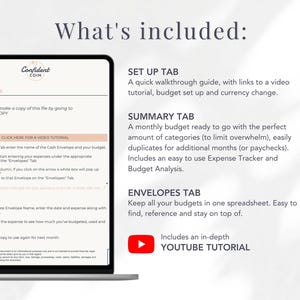 May include: A computer screen displaying a digital budget planner with instructions on how to use the program. The program includes tabs for "Set Up", "Summary", and "Envelopes".