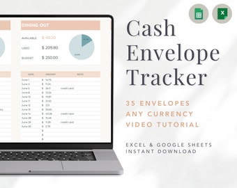 Cash Envelope System Budget Envelopes, Cash Spending Tracker, Financial Planner Budget Spreadsheet, Digital Cash Tracking Template Download