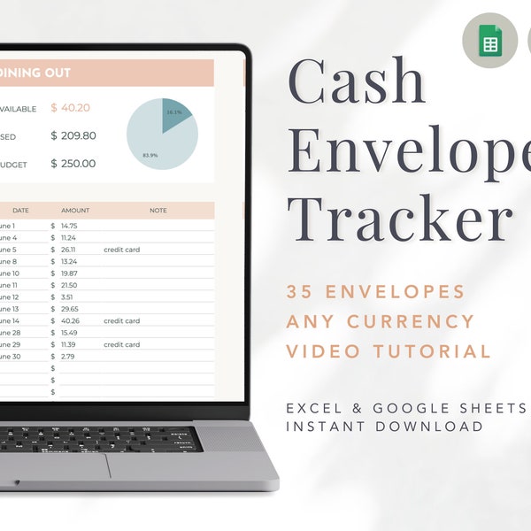 Cash Envelope System Budget Envelopes, Cash Spending Tracker, Financial Planner Budget Spreadsheet, Digital Cash Tracking Template Download